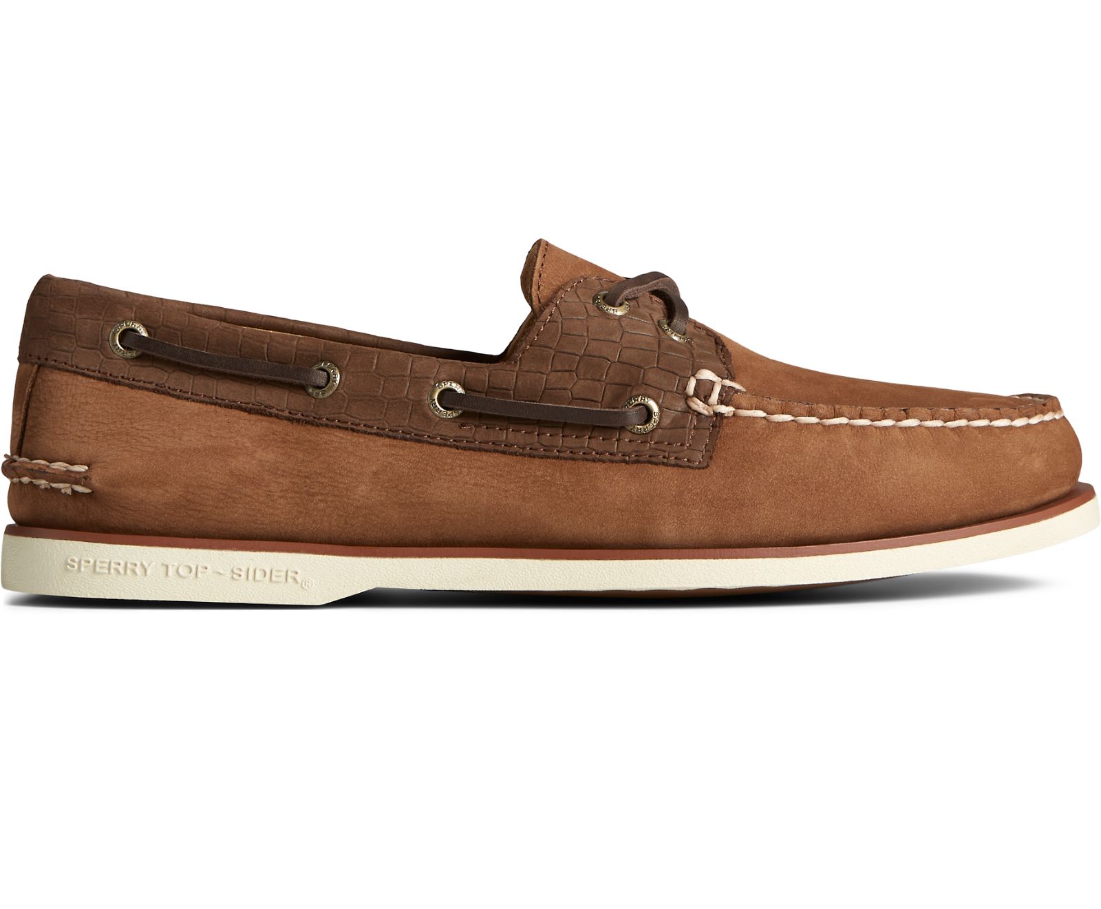 Men's Gold Cup Authentic Original 2-Eye Croc Embossed Boat Shoe - Tan Multi